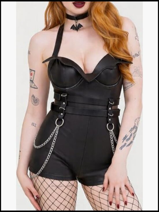 Punk Goth Chain Waist Harness Belt Adjustable Double-Layer PU Leather Statement